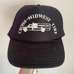 Vintage Nissin Cross Midwest Tire Black Mesh Trucker Hat